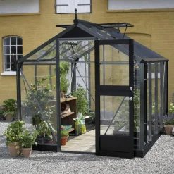 JULIANA COMPACT EKSKL. SOKKEL DRIVHUS 3 MM HÆRDET GLAS HELE BANER ANTRACIT 5 M²