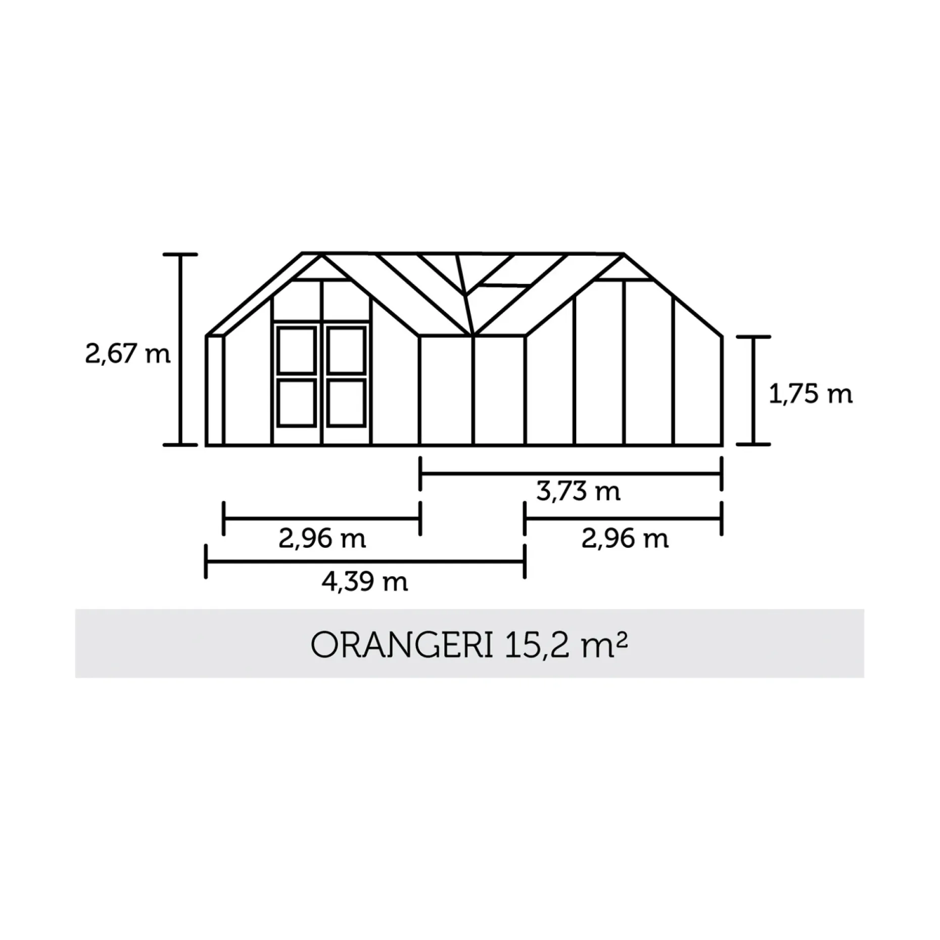 JULIANA ORANGERI DRIVHUS 3 MM HÆRDET GLAS HELE BANER ANTRACIT 15,1 M2