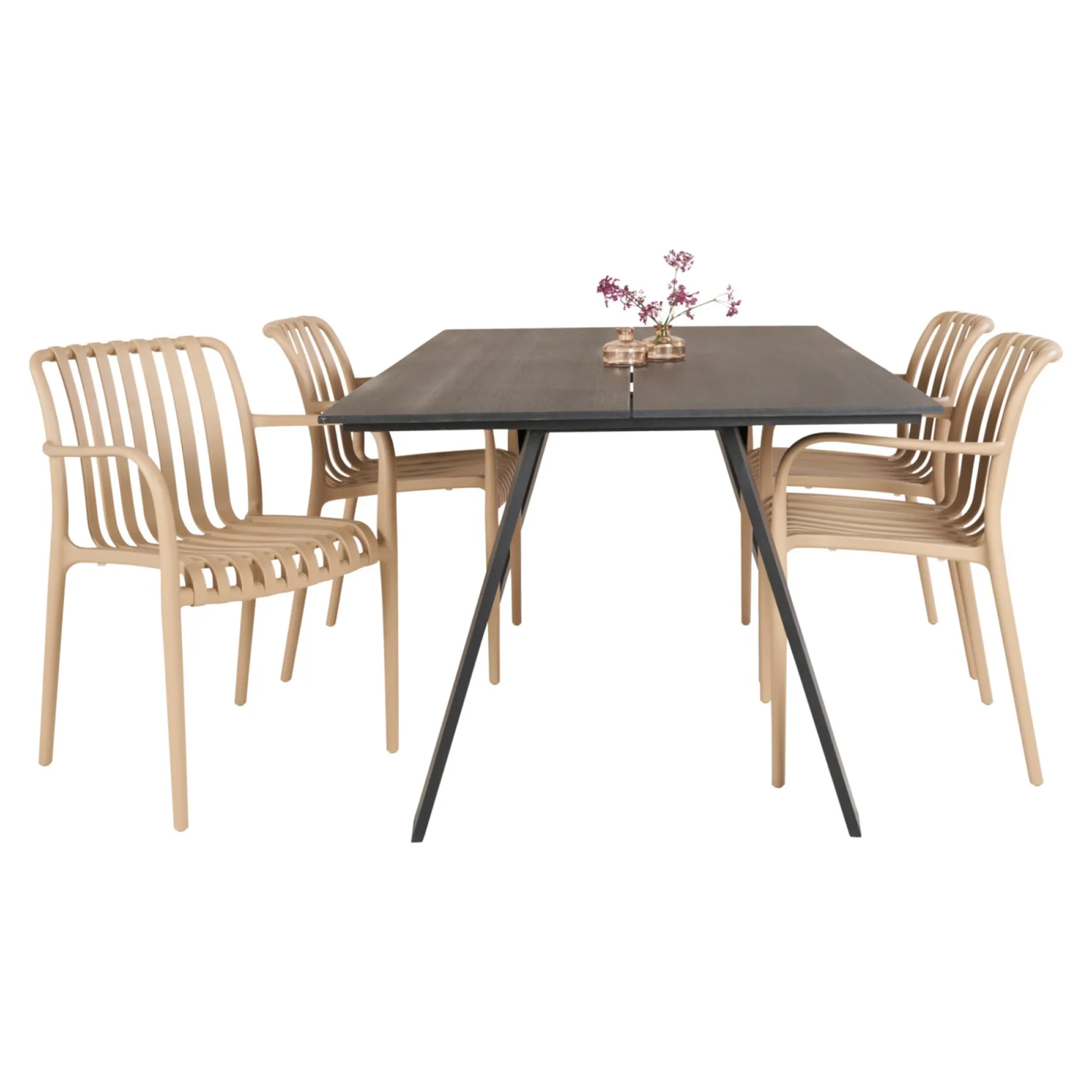 OUTRIUM CARROS/MURCIA BORD + 4 STOLE HAVEMØBELSÆT SORT/SANDGRÅ
