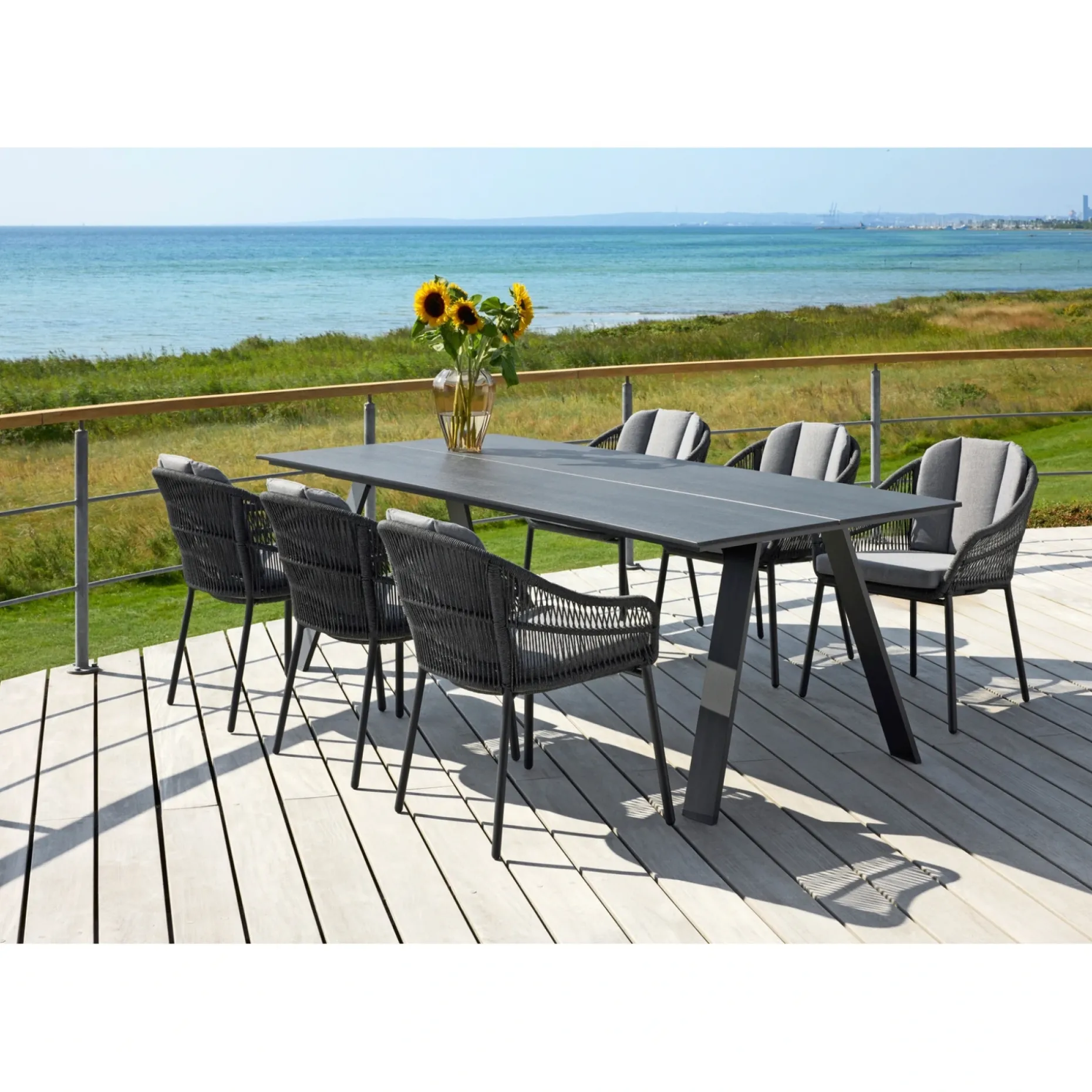 OUTRIUM CARROS/PALMA BORD + 6 STOLE HAVEMØBELSÆT SORT/GRÅ