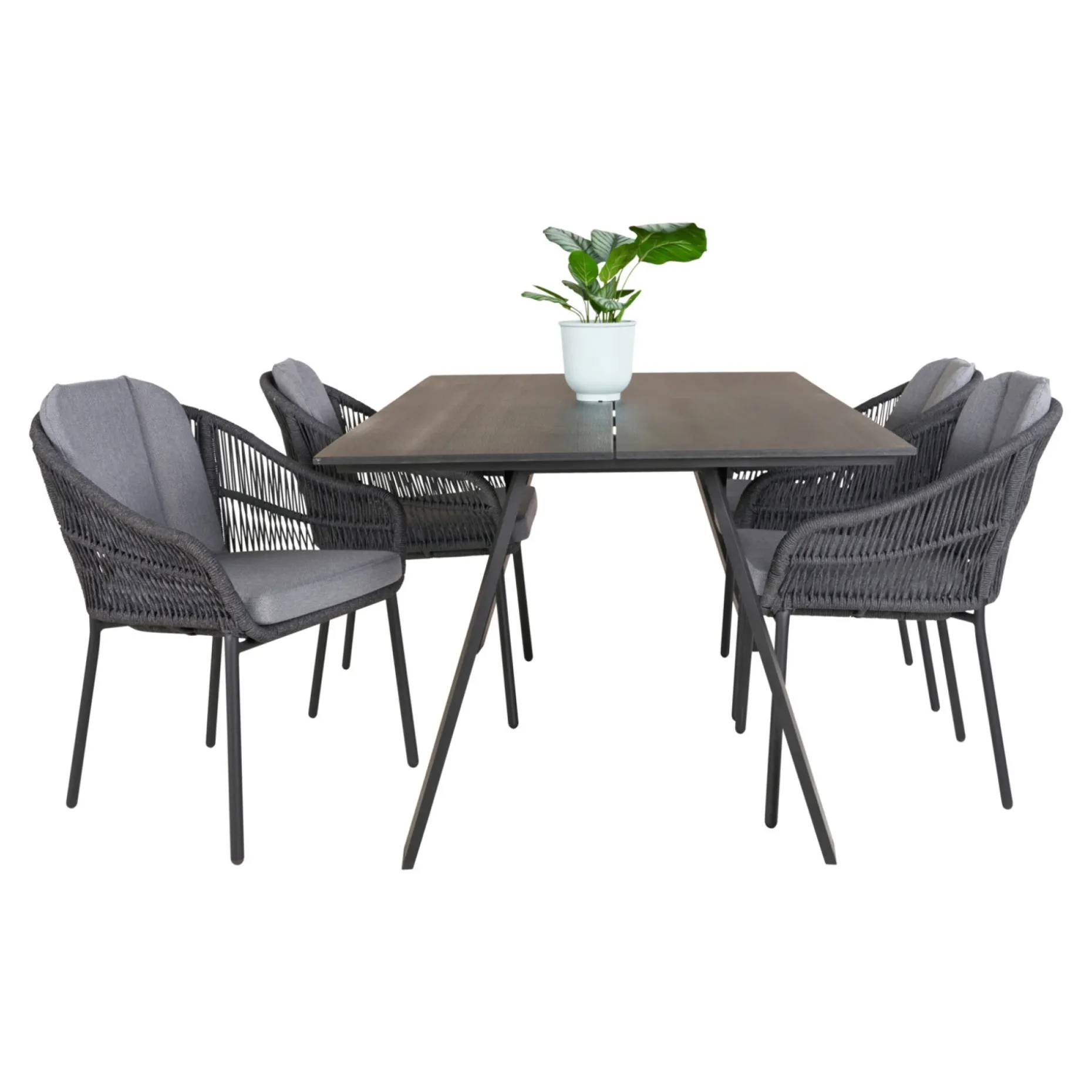 OUTRIUM CARROS/PALMA BORD + 4 STOLE HAVEMØBELSÆT SORT/GRÅ
