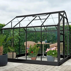 OUTRIUM HALLS DRIVHUS INKL. SOKKEL 3 MM DELT GLAS SORT 5 M²